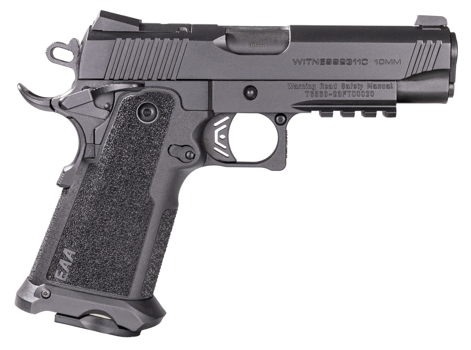 Girsan 395010 Witness2311 10mm Auto 15+1 4.25" Black Steel Barrel, Black Optic/Ready Serrated Black Polymer Frame w/Beavertail & Picatinny Rail, Black Checkered Polymer Grip, Ambidextrous