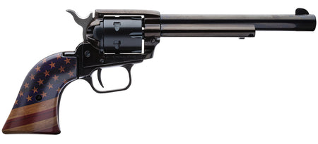 Heritage Mfg RR22B6GOLDUSA Rough Rider 22 LR 6 Shot, 6.50" Black Oxide Steel Barrel, Black Oxide Zinc Alloy Frame, Black Oxide Cylinder, Gold USA Flag Grip, Exposed Hammer