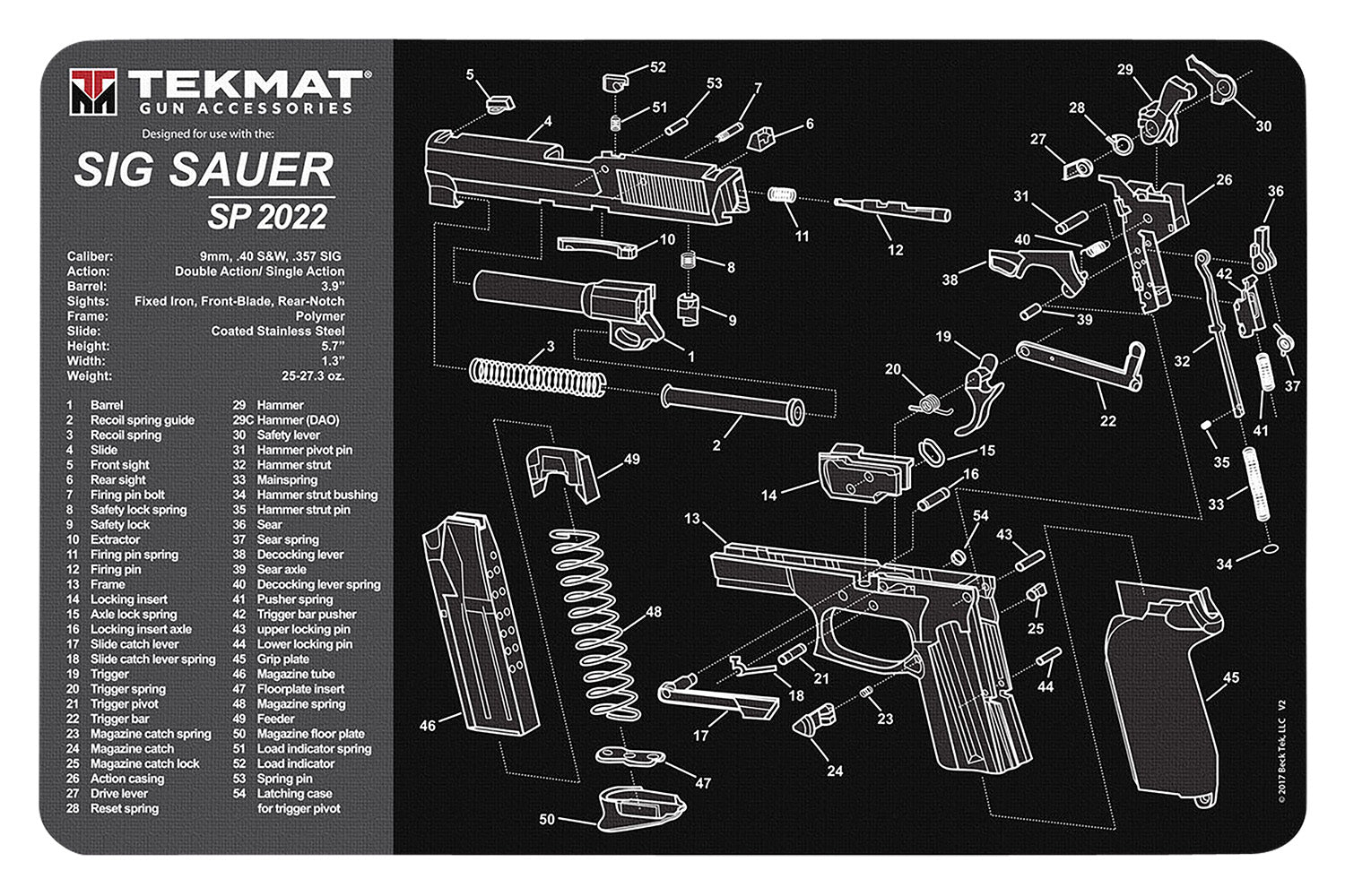 TekMat TEKR17SIGSP2022 Cleaning Mat Black/Gray Rubber 11"x17" Sig Sauer SP 2022 Parts Diagram