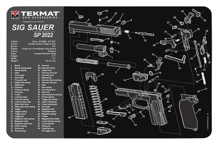 TekMat TEKR17SIGSP2022 Cleaning Mat Black/Gray Rubber 11"x17" Sig Sauer SP 2022 Parts Diagram