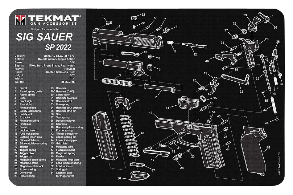 TekMat TEKR17SIGSP2022 Cleaning Mat Black/Gray Rubber 11"x17" Sig Sauer SP 2022 Parts Diagram