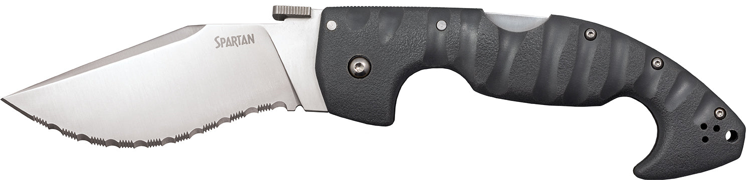 Cold Steel CS21SS Spartan 4.50" Folding Clip Point Serrated Satin Griv-Ex Blade/6" Black Contoured Griv-Ex Handle Includes Belt Clip