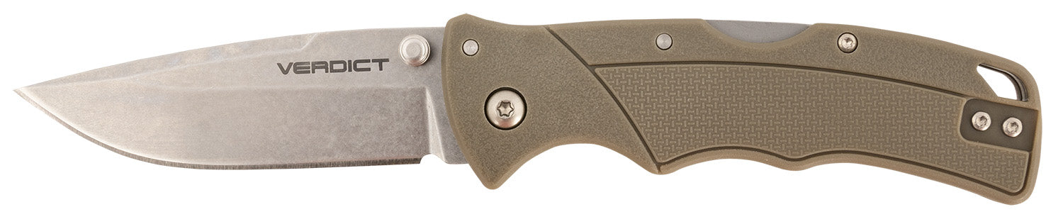 Cold Steel CSFLC3SPSSFDEZ Verdict 3" Folding Spear Point Plain Stonewashed 4116 SS Blade/Brown GFN Handle Includes Belt Clip