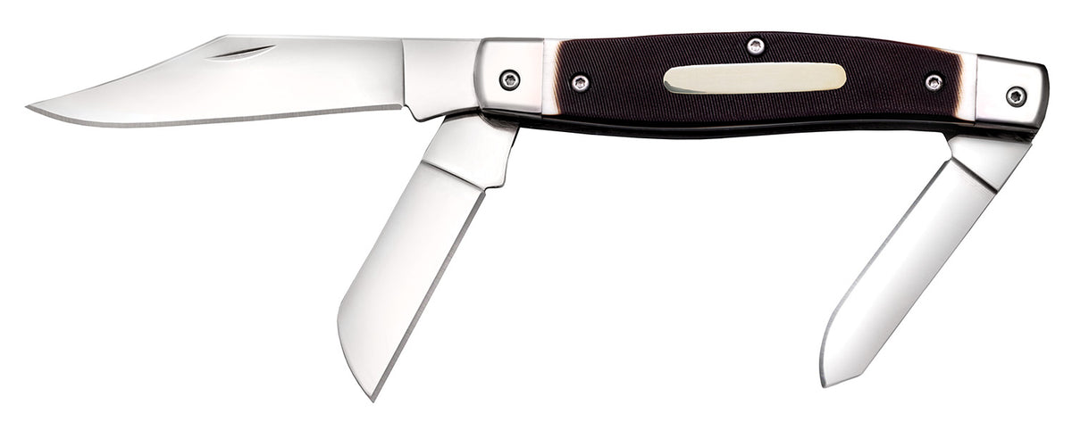 Cold Steel CSFLSTKMN Stockman 2"/2.30"/3.50" Folding Clip/Sheepsfoot/Spey Plain 8Cr13MoV SS Blade/Rough Black w/Polished Bolsters Bone Handle