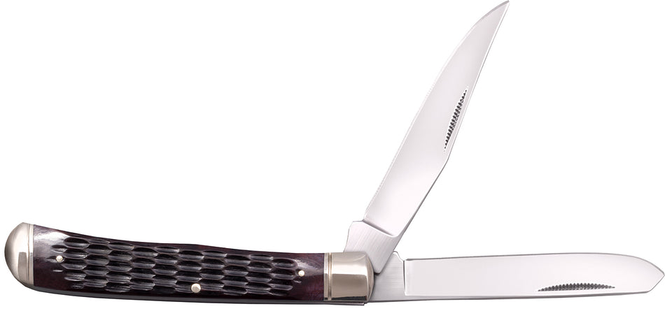 Cold Steel CSFLTRPRJ Trapper 3" Folding Clip/Spey Plain 8Cr13MoV SS Blade/Brown Jigged w/Polished Bolsters Bone Handle