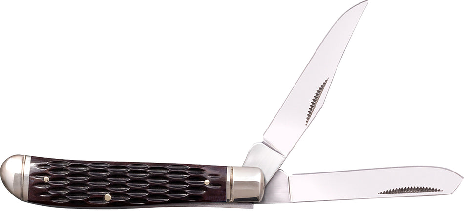 Cold Steel CSFLMTRPRJ Trapper Mini 2.60"/2.70" Folding Clip/Spey Plain 3Cr13MoV SS Blade/Brown Jigged w/Polished Bolsters Bone Handle