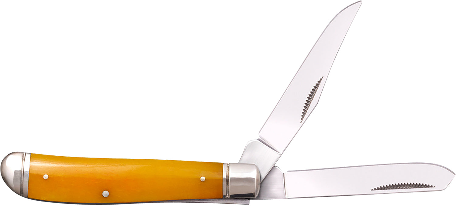 Cold Steel CSFLMTRPRY Trapper Mini 2.60"/2.70" Folding Clip/Spey Plain 3Cr13MoV SS Blade/Yellow w/Polished Bolsters Bone Handle