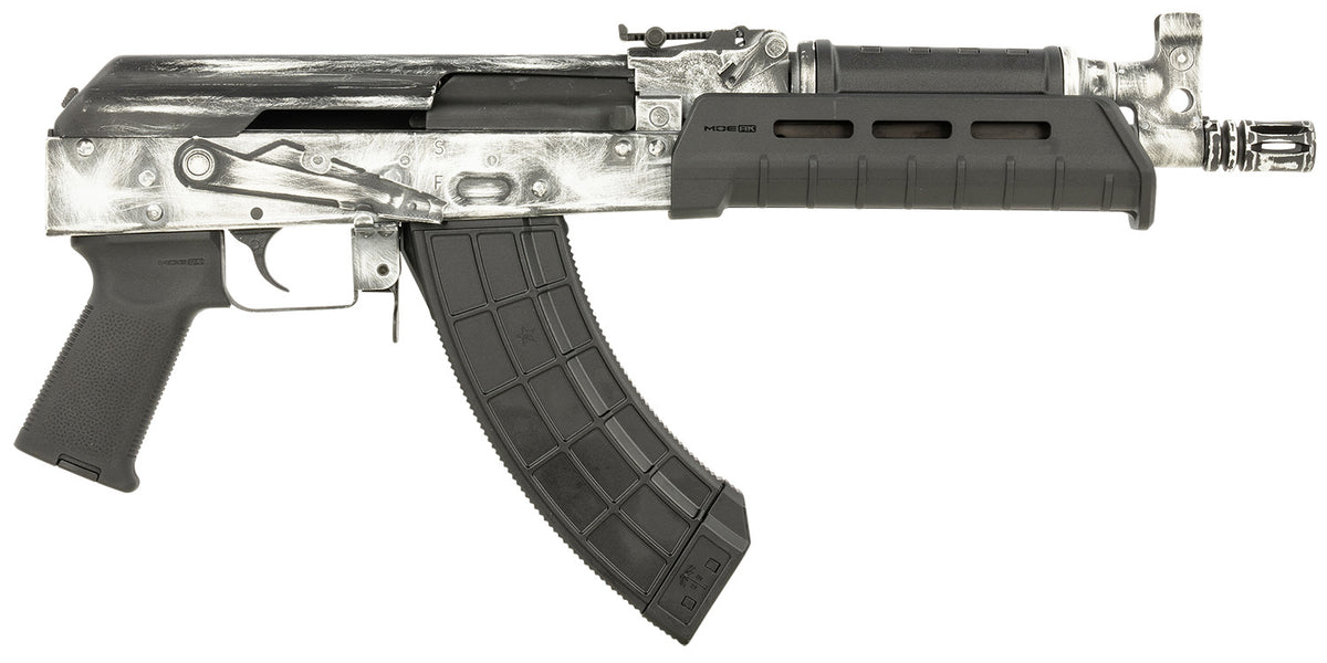 Century Arms HG7673N Draco 7.62x39mm 30+1 6.25" Black Threaded Barrel, Black Magpul AK Handguard, Distressed White Cerakote Steel Receiver, Black Polymer Grip, Right Hand