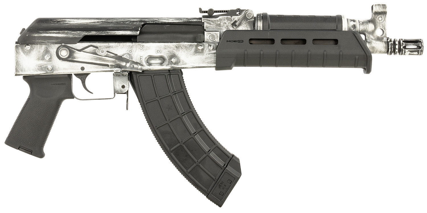 Century Arms HG7673N Draco 7.62x39mm 30+1 6.25" Black Threaded Barrel, Black Magpul AK Handguard, Distressed White Cerakote Steel Receiver, Black Polymer Grip, Right Hand