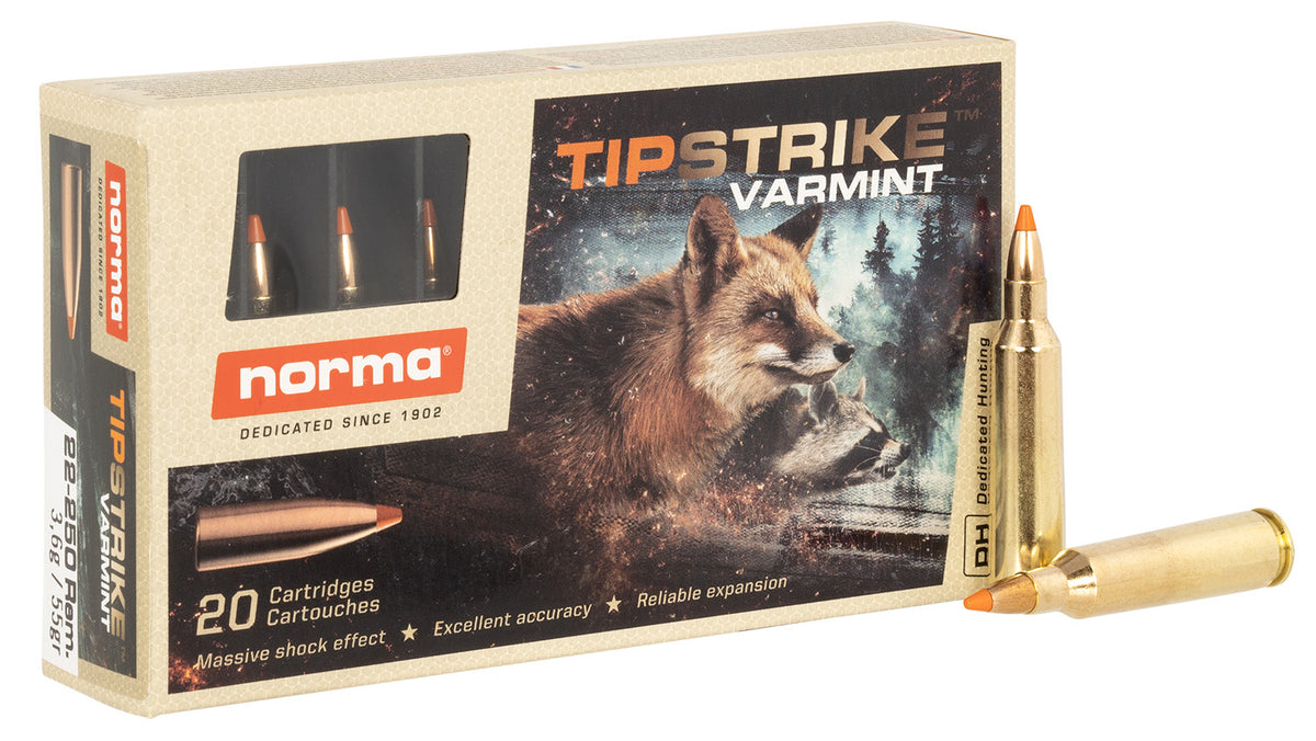 Norma .22-250 Remington Dedicated Hunting Varmint 55gr PolyTip Ammo