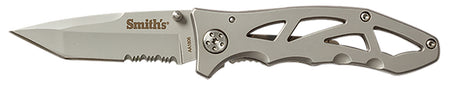 Smiths Products 51009 Caprella 2.95" Folding Drop Point Part Serrated Bead Blasted 400 SS Blade/Silver Skeletonized Stainless Steel Handle Includes Pocket Clip