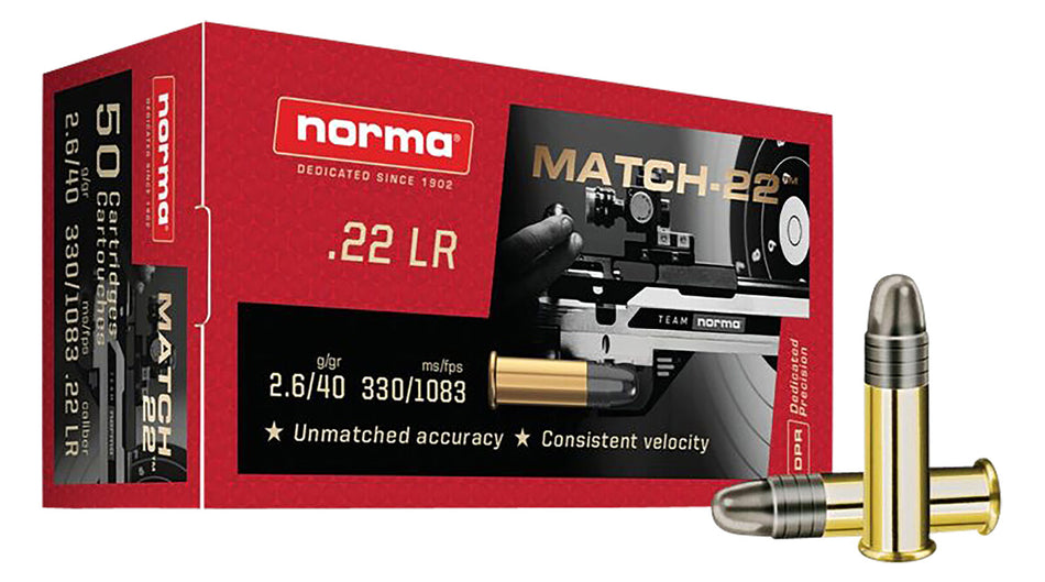 Norma .22 LR Dedicated Precision Match 40gr LRN Ammo