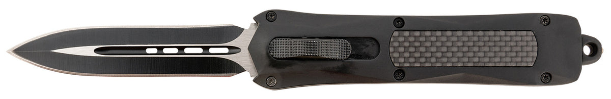 Steel River Knives A163BD Spartan 3.50" OTF Dagger Plain Black/Silver 440C SS Blade/ Black w/Carbon Fiber Inlay Aluminum Zinc Alloy Handle