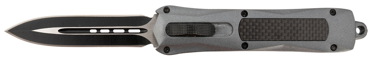 Steel River Knives A163BD Spartan 3.50" OTF Dagger Plain Black/Silver 440C SS Blade/ Gray w/Carbon Fiber Inlay Aluminum Zinc Alloy Handle