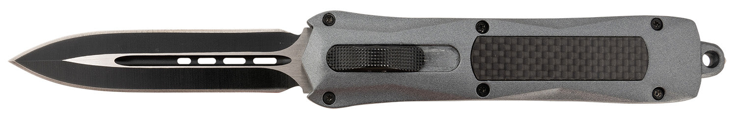 Steel River Knives A163BD Spartan 3.50" OTF Dagger Plain Black/Silver 440C SS Blade/ Gray w/Carbon Fiber Inlay Aluminum Zinc Alloy Handle
