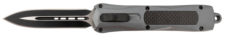Steel River Knives A163BD Spartan 3.50" OTF Dagger Plain Black/Silver 440C SS Blade/ Gray w/Carbon Fiber Inlay Aluminum Zinc Alloy Handle