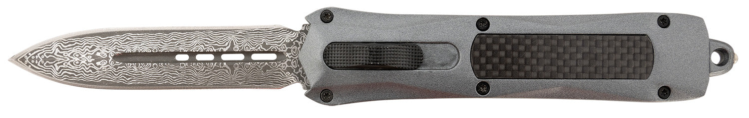 Steel River Knives A163BDD Spartan 3.50" OTF Dagger Plain Damascus 440C SS Blade/Gray w/Carbon Fiber Inlay Aluminum Zinc Alloy Handle