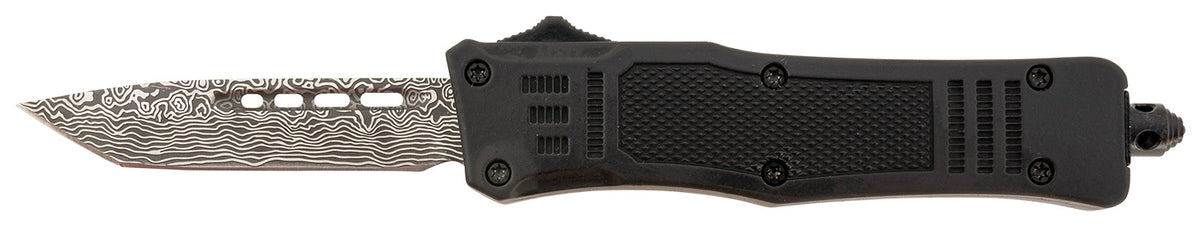 Steel River Knives MT616BDP Spartan Mini 2.75" OTF Tanto Plain Laser Etched Damascus 440C SS Blade/4.25" Black Aluminum Zinc Alloy Handle