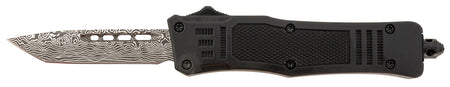 Steel River Knives MT616BDP Spartan Mini 2.75" OTF Tanto Plain Laser Etched Damascus 440C SS Blade/4.25" Black Aluminum Zinc Alloy Handle