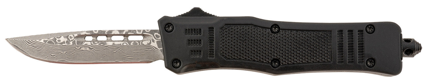 Steel River Knives MT616BRDAMDP Spartan Mini 2.75" OTF Drop Point Plain Real Damascus 4.25"/ Black Aluminum Zinc Alloy Handle