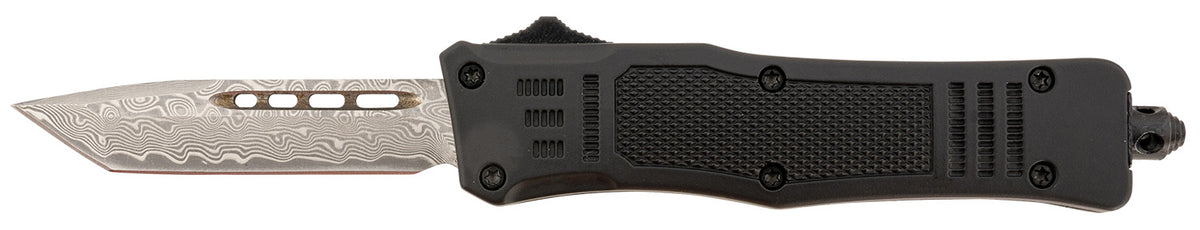Steel River Knives MT616BRDAMT Spartan Mini 2.75" OTF Tanto Plain Real Damascus/4.25" Black Aluminum Zinc Alloy Handle