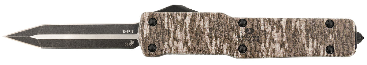 Templar Knife MAMOB121 Premium LW Slim 3.16" OTF Dagger Plain Black Oxide Stonewashed Powder Coated D2 Steel Blade, 4.93" Mossy Oak Bottomland Aged Aluminum Handle