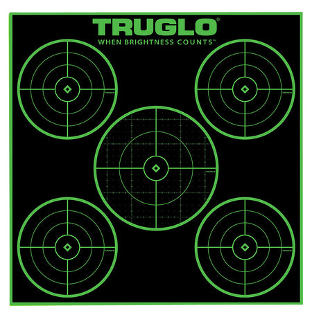 TruGlo TG11A25 Tru-See 5-Bull Target Self-Adhesive Heavy Paper Black/Green 12"x12" 5-Bullseye 25 Pack