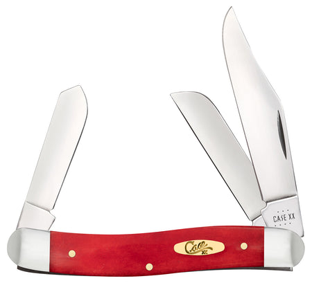 Case 10764 Stockman Folding Clip Point/Sheepsfoot/Spey Plain Mirror Polished Tru-Sharp SS Blade, Smooth Red Bone/SS Handle