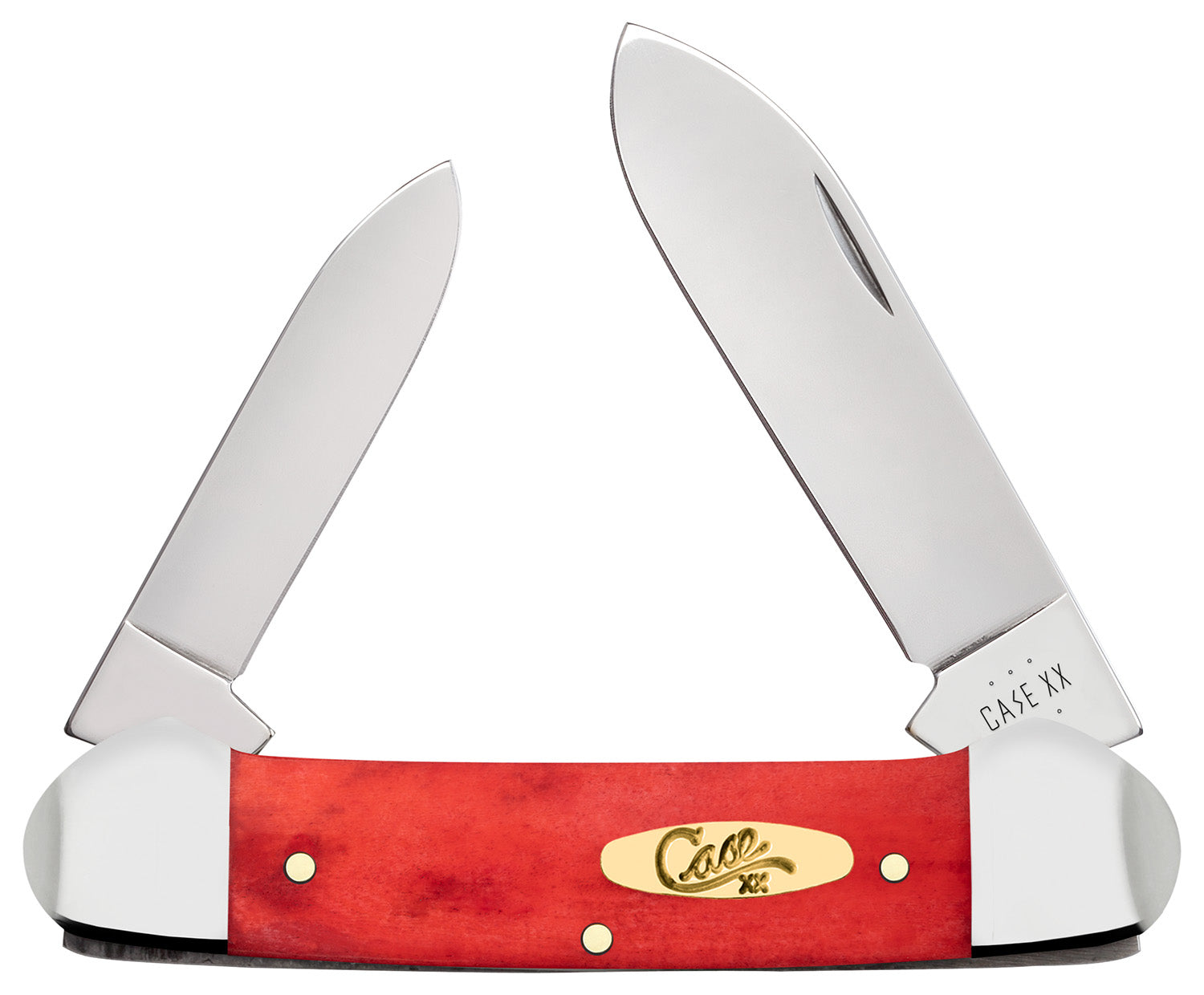 Case 10765 Canoe Folding Pen/Spear Plain Mirror Polished Tru-Sharp SS Blade, Smooth Red Bone/SS Handle