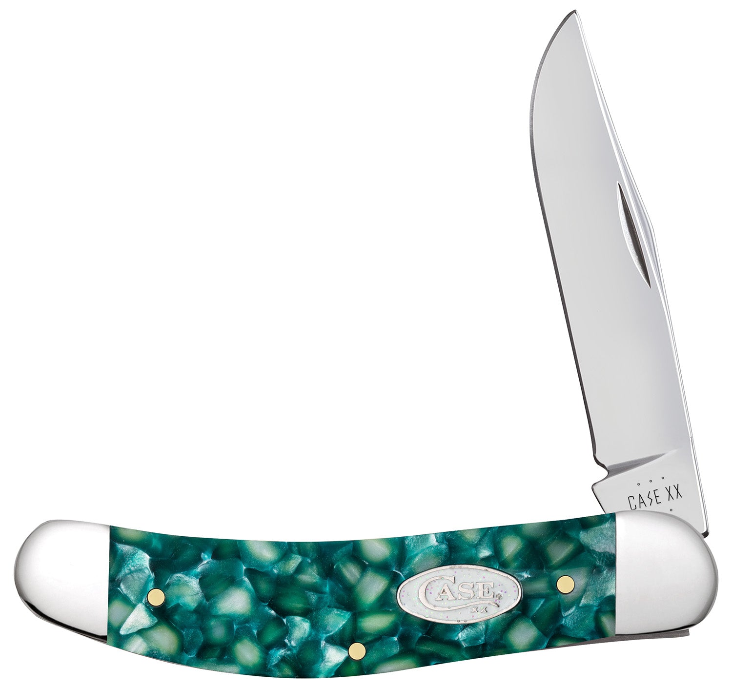 Case 71385 Sowbelly Sparxx Folding Clip Point/Plain Mirror Polished Tru-Sharp SS Blade/Green Kirinite Handle