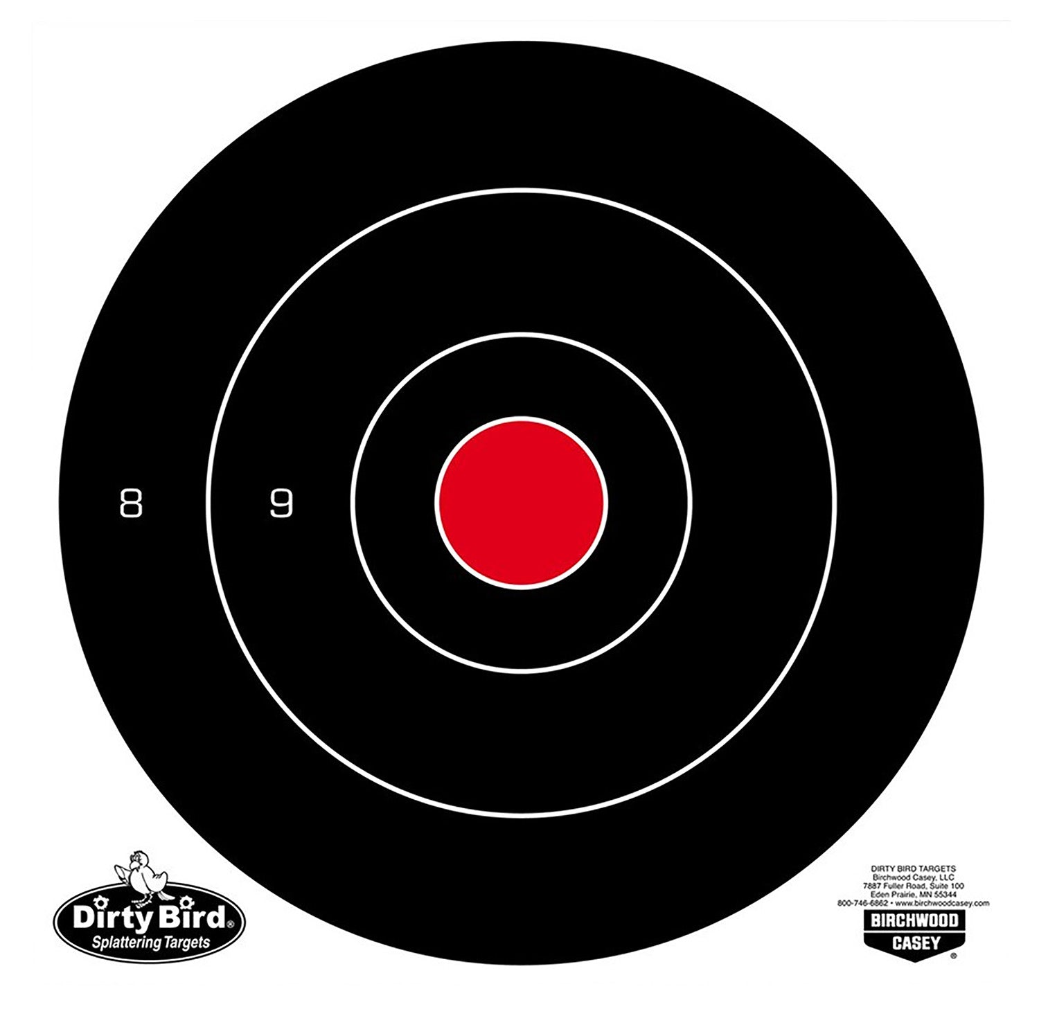 Birchwood Casey 35825 Dirty Bird 8" Bullseye Tagboard Hanging Black/White 25 Per Pkg