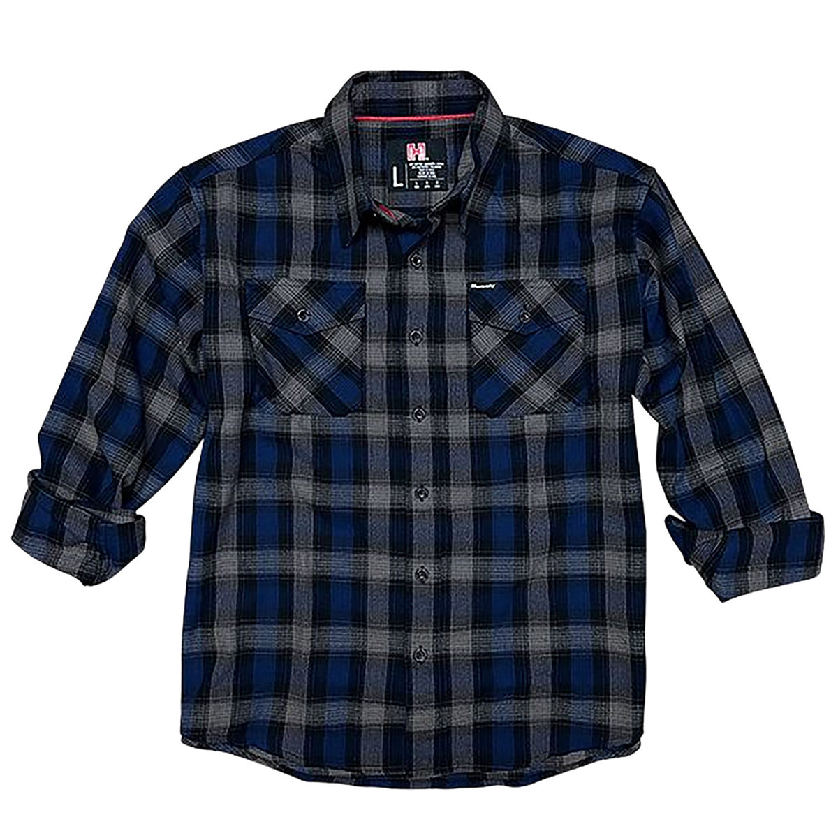 Hornady Gear 32205 Flannel Shirt 2XL Navy/Black/Gray, Cotton/Polyester, Relaxed Fit Button Up