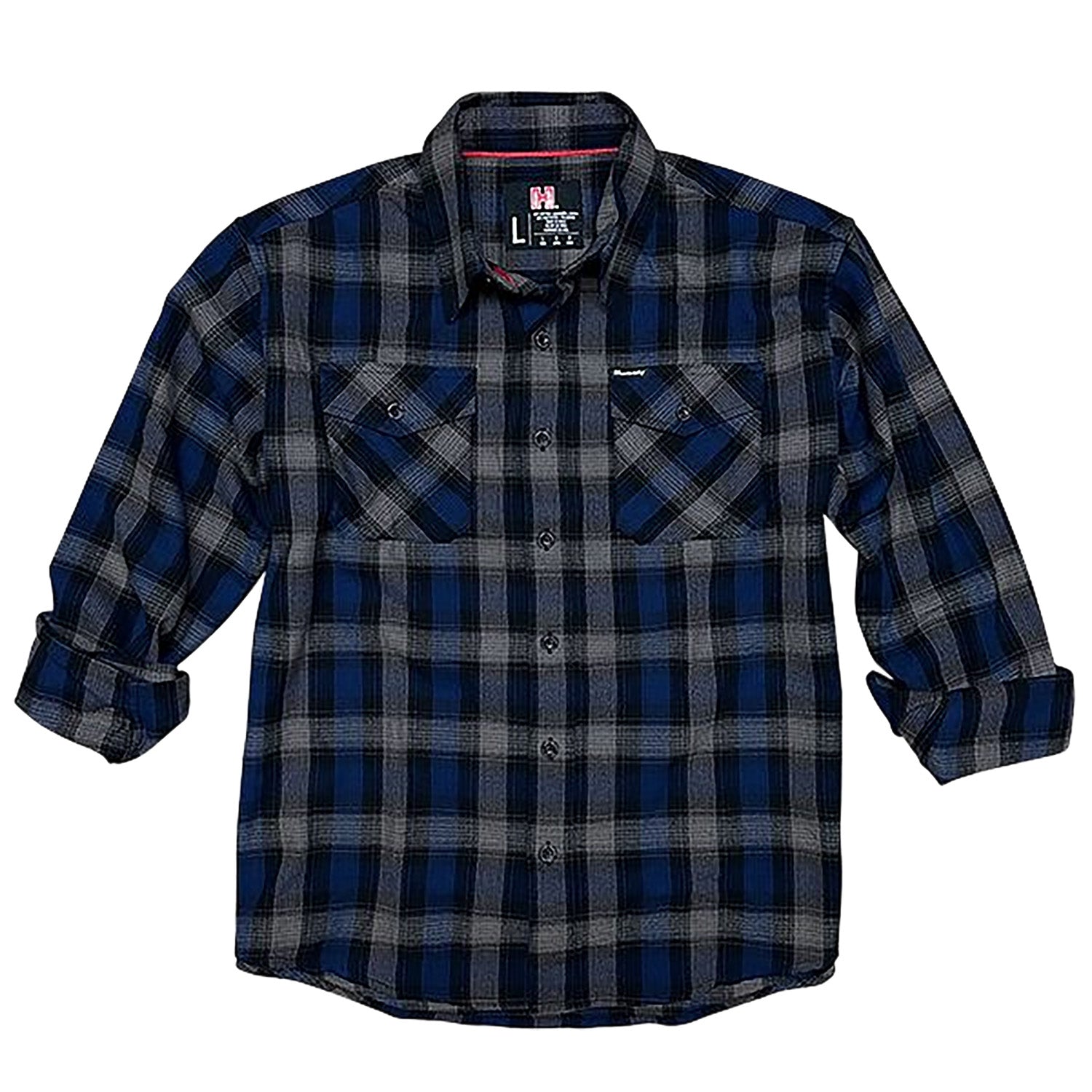 Hornady Gear 32205 Flannel Shirt 2XL Navy/Black/Gray, Cotton/Polyester, Relaxed Fit Button Up