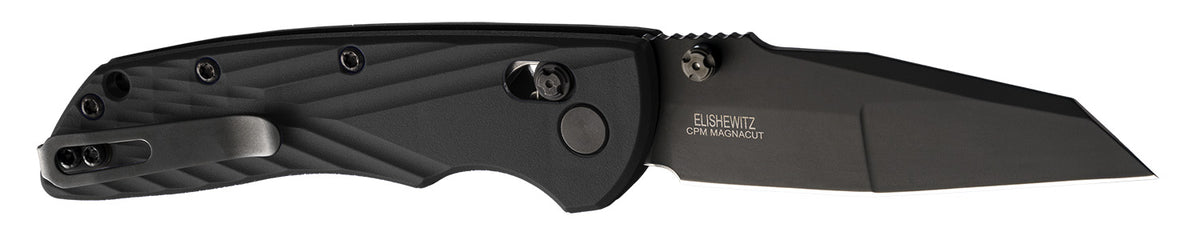 Hogue Deka 3.25" Folding Wharncliffe Plain Black Cerakote CPM MagnaCut SS Blade, Black Crosshatch Textured GRN Handle, Includes Pocket Clip