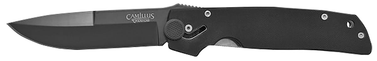 Camillus 18533-003 Cuda 3.75" Plain Drop Point Black AUS-8 Carbonitride Titanium Blade, Black G10 Handle