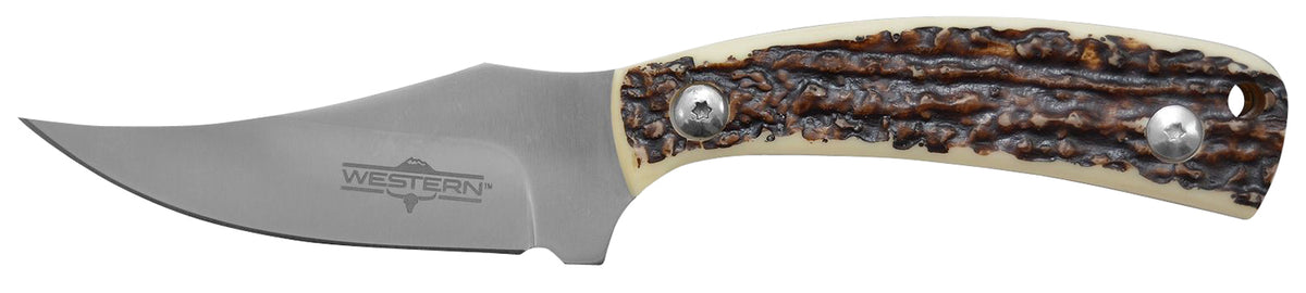 Camillus 19161 Western Crosstrail 3.25" Fixed Plain Silver 420 Steel Titanium Bonded Blade, Stag/Antler Delrin Handle, Includes Belt Loop/Sheath