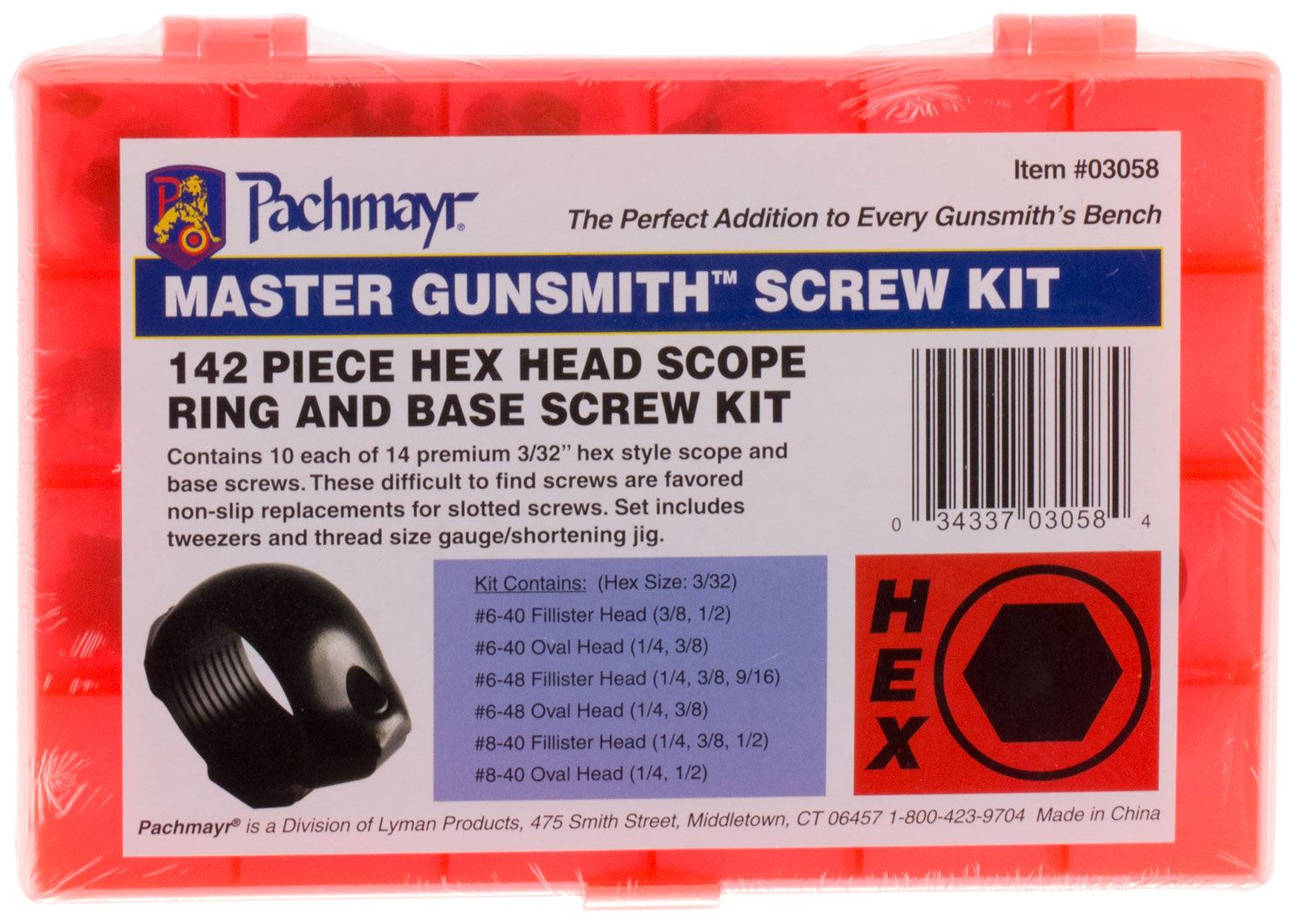 Lyman 03058 Master Gunsmith Hex Head Ring and Base Screw Kit Hardened Steel Universal Metal Handle 142 Pieces