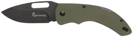 Browning 3220506 Hidden Hollow EDC Large 3" Folding Drop Point Plain Black Oxide Stonewashed D2 Steel Blade, OD Green G10 Handle