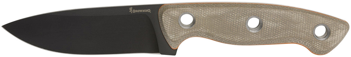 Browning 3220508B Desolation Small 3.75" Fixed Modified Drop Point Plain Black Powder Coated 440C SS Blade, Tan Micarta Laminate Handle