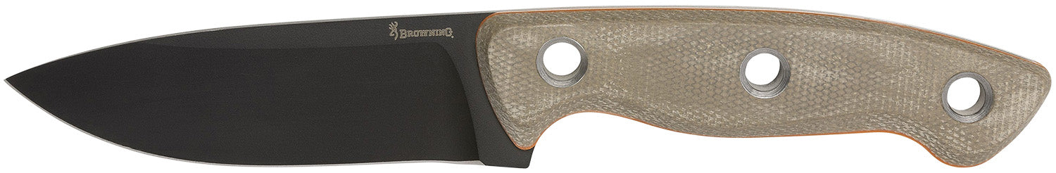 Browning 3220508B Desolation Small 3.75" Fixed Modified Drop Point Plain Black Powder Coated 440C SS Blade, Tan Micarta Laminate Handle