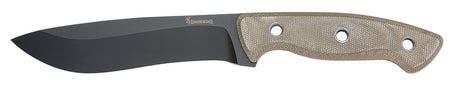 Browning 3220517B Desolation Large 6" Fixed Drop Point Plain Black Powder Coated 440C SS Blade, Tan Micarta Laminate Handle