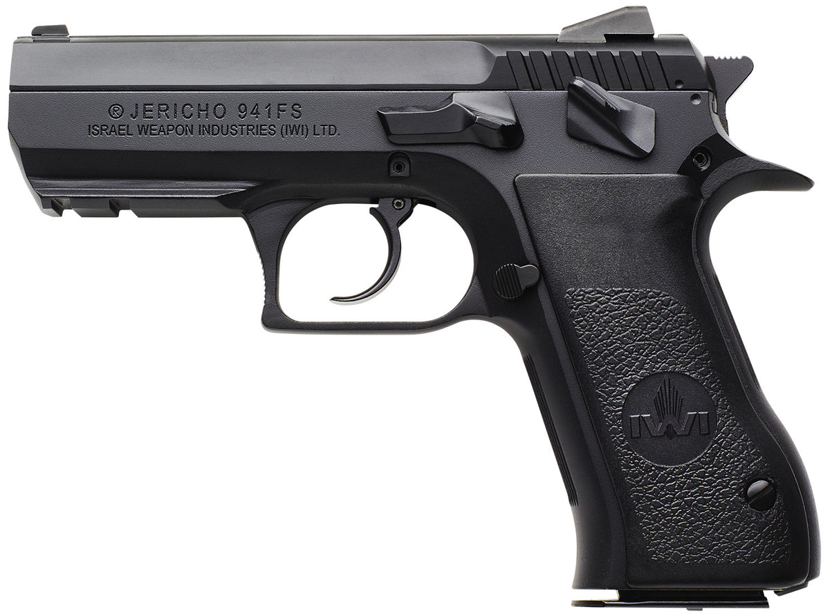 IWI US J941FS910ORP Jericho 941 Mid-Size Frame 9mm Luger 10+1 3.80" Black Chrome Lined Steel Barrel, Black Serrated Steel Slide & Frame w/Beavertail & Picatinny Rail, Black Textured Grips