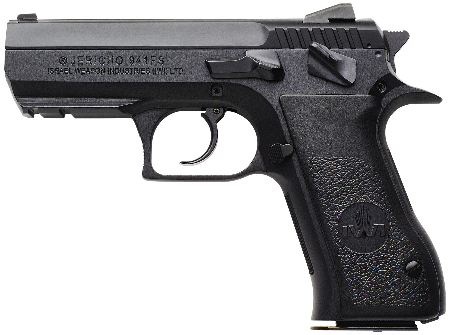 IWI US J941FS910ORP Jericho 941 Mid-Size Frame 9mm Luger 10+1 3.80" Black Chrome Lined Steel Barrel, Black Serrated Steel Slide & Frame w/Beavertail & Picatinny Rail, Black Textured Grips