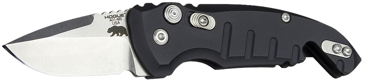Hogue 24120 A01 1.95" Folding Drop Point Plain Stone Tumbled 154CM SS Blade/Matte Black Aluminum Handle
