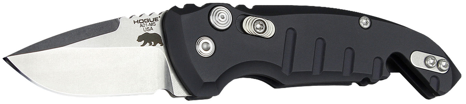 Hogue 24120 A01 1.95" Folding Drop Point Plain Stone Tumbled 154CM SS Blade/Matte Black Aluminum Handle