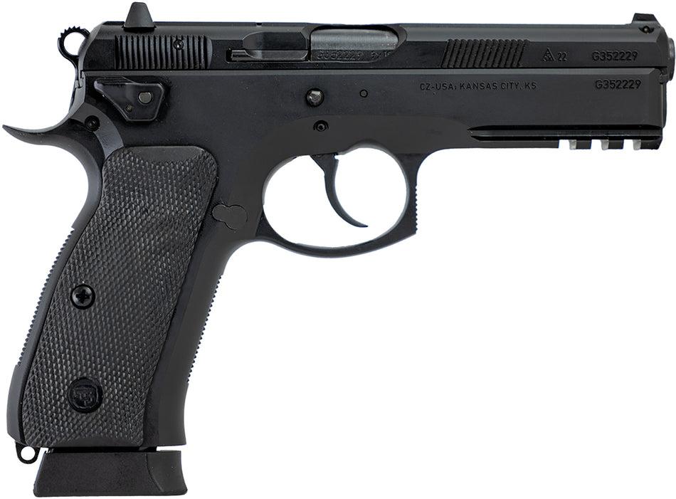 CZ-USA 89353 CZ 75 SP-01 Tactical 9mm Luger 19+1 4.60" Black Nitride Steel Barrel, Black Serrated Steel Slide, Black Polycoat Steel Frame w/Beavertail & Picatinny Rail, Black Polymer Grip