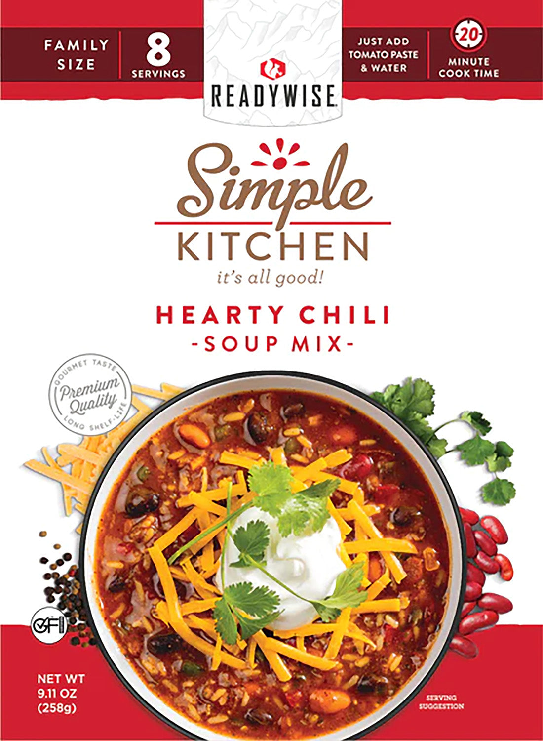 ReadyWise RWSK05064 Simple Kitchen Hearty Chili 8 Servings Per Pouch, 6 Per Case 850045543631