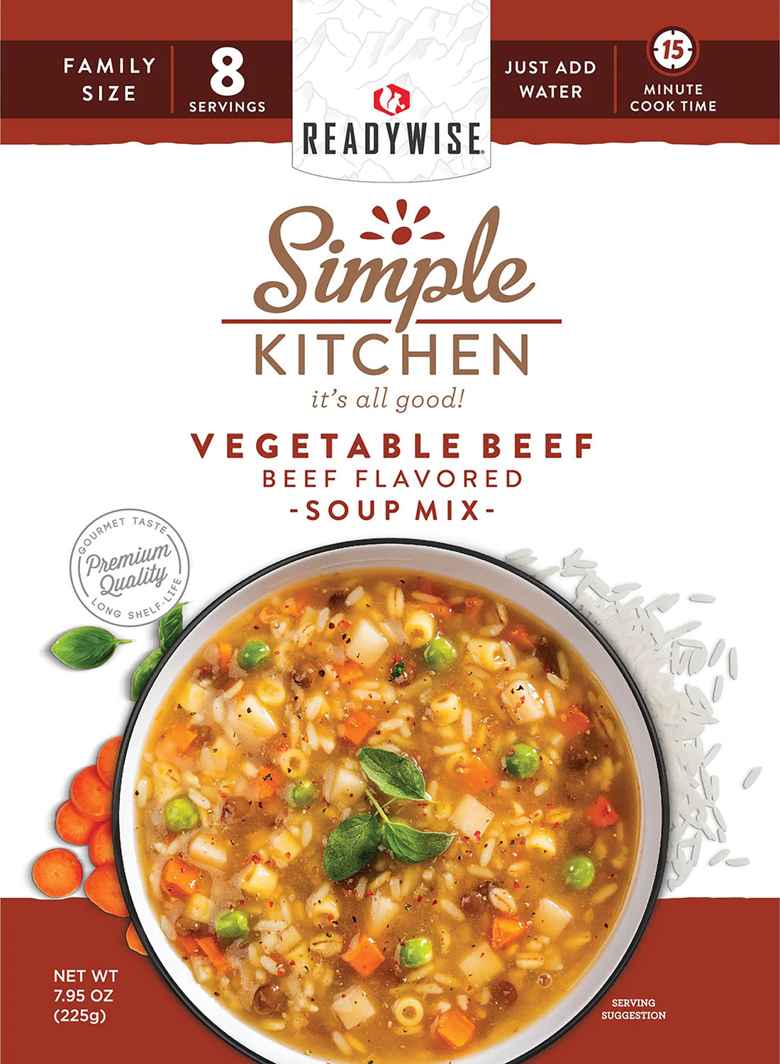 ReadyWise RWSK05067 Simple Kitchen Vegetable Beef Soup 8 Servings Per Pouch, 6 Per Case 850045543662
