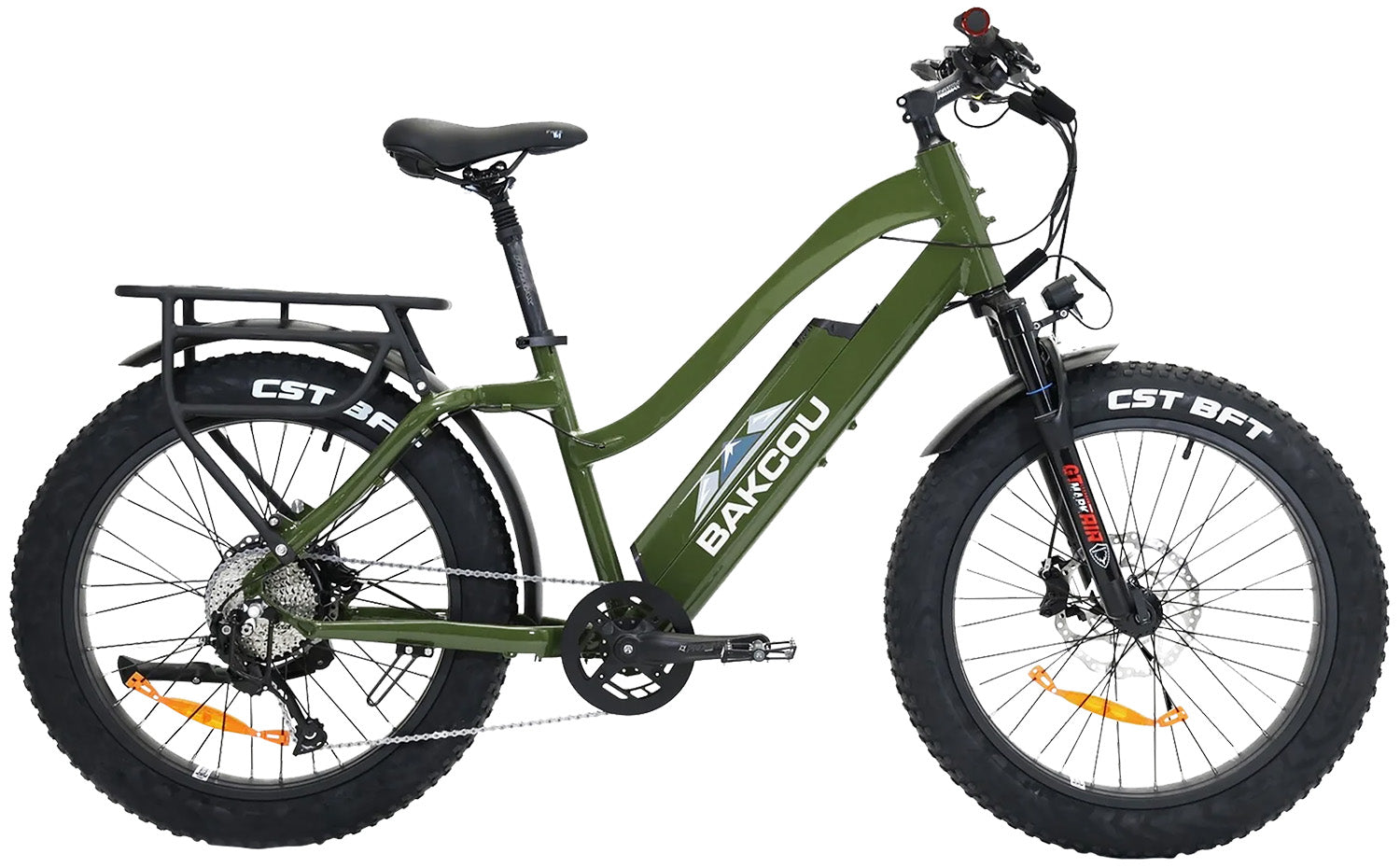 Bakcou E-bikes B-FST24-G-B17 Flatlander ST 24 Gloss Army Green 18" w/Stand Over Height of 26"/Frame Shimano Alivio Hill-Climbing 9 Speed Bafang 750W High-End Rear Hub Motor 25+ mph Speed 9508553496796