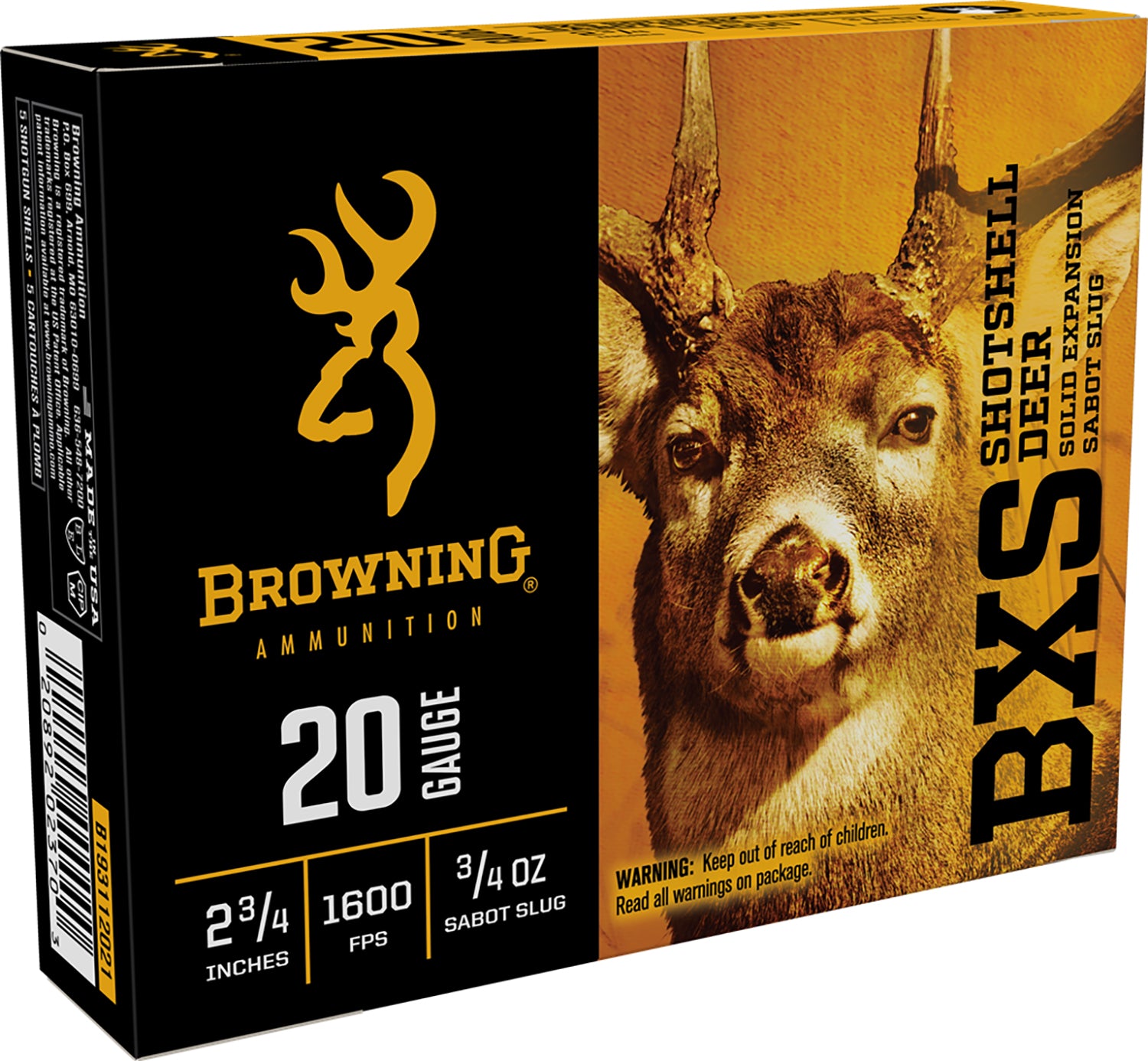 Browning BXS Solid Expansion Big Game & Deer Sabot Slug 20 Gauge 2.75 in 3/4 oz Slug